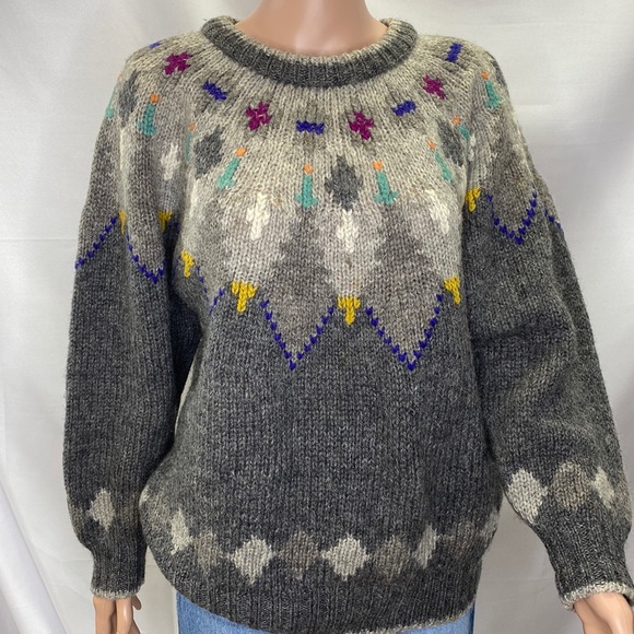 Vintage Sweaters - Wool Fair Isle Pullover Crewneck Sweater SZ M 70’s Vibe/Retro/Stranger Things